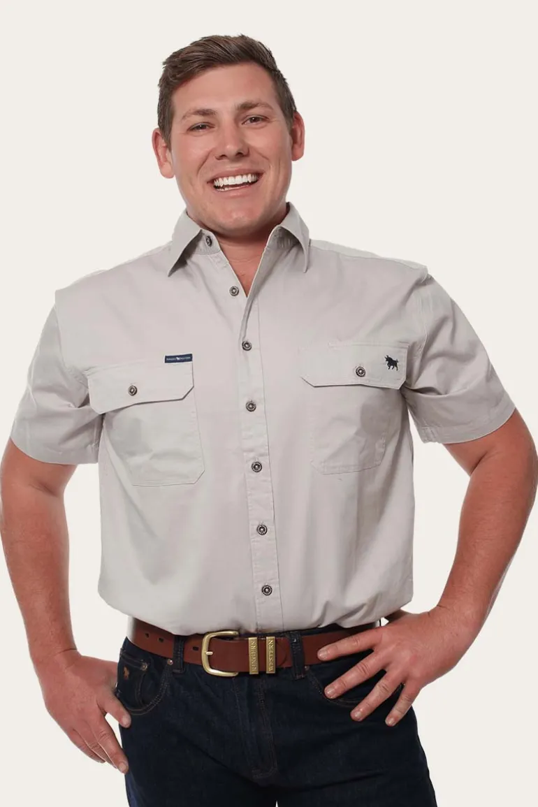 Lake Argyle Mens Short Sleeve Full Button Work Shirt - Beige