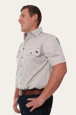 Lake Argyle Mens Short Sleeve Full Button Work Shirt - Beige