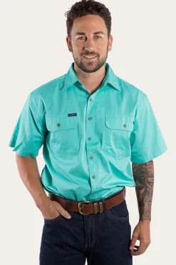 Lake Argyle Mens Short Sleeve Full Button Work Shirt - Mint