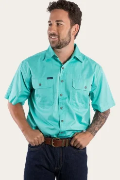 Lake Argyle Mens Short Sleeve Full Button Work Shirt - Mint