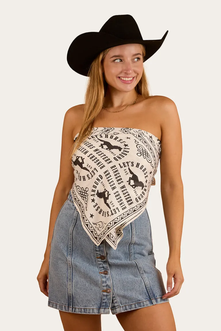 Lets Horse Around Scarf Top - Off White