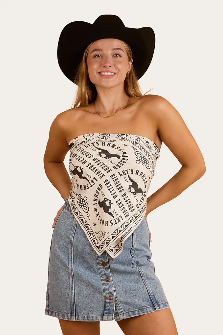 Lets Horse Around Scarf Top - Off White