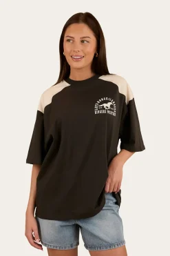 Lets Horse Around Womens Oversized T-Shirt - Washed Black / Off White