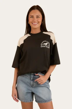 Lets Horse Around Womens Oversized T-Shirt - Washed Black / Off White