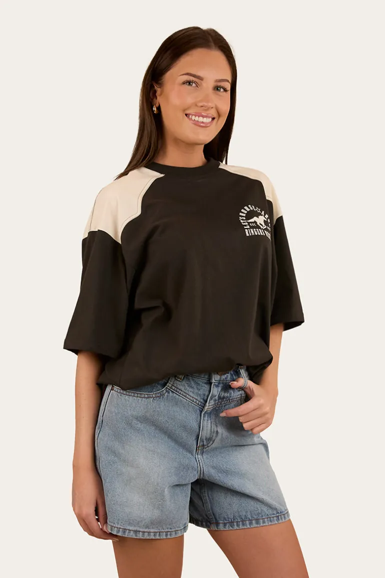 Lets Horse Around Womens Oversized T-Shirt - Washed Black / Off White