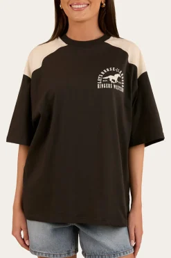 Lets Horse Around Womens Oversized T-Shirt - Washed Black / Off White