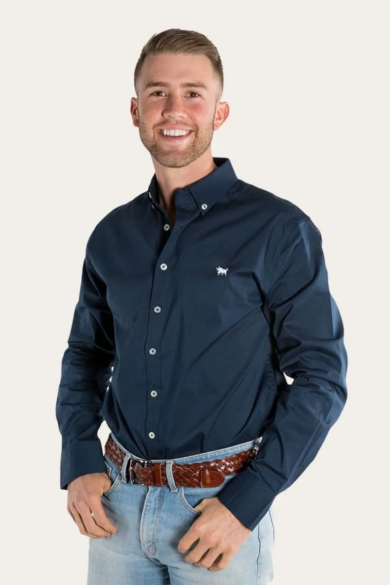 Longreach Mens Plain Dress Shirt - Navy