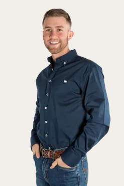 Longreach Mens Plain Dress Shirt - Navy