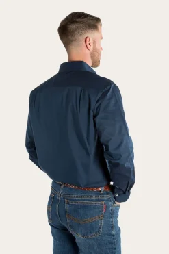 Longreach Mens Plain Dress Shirt - Navy