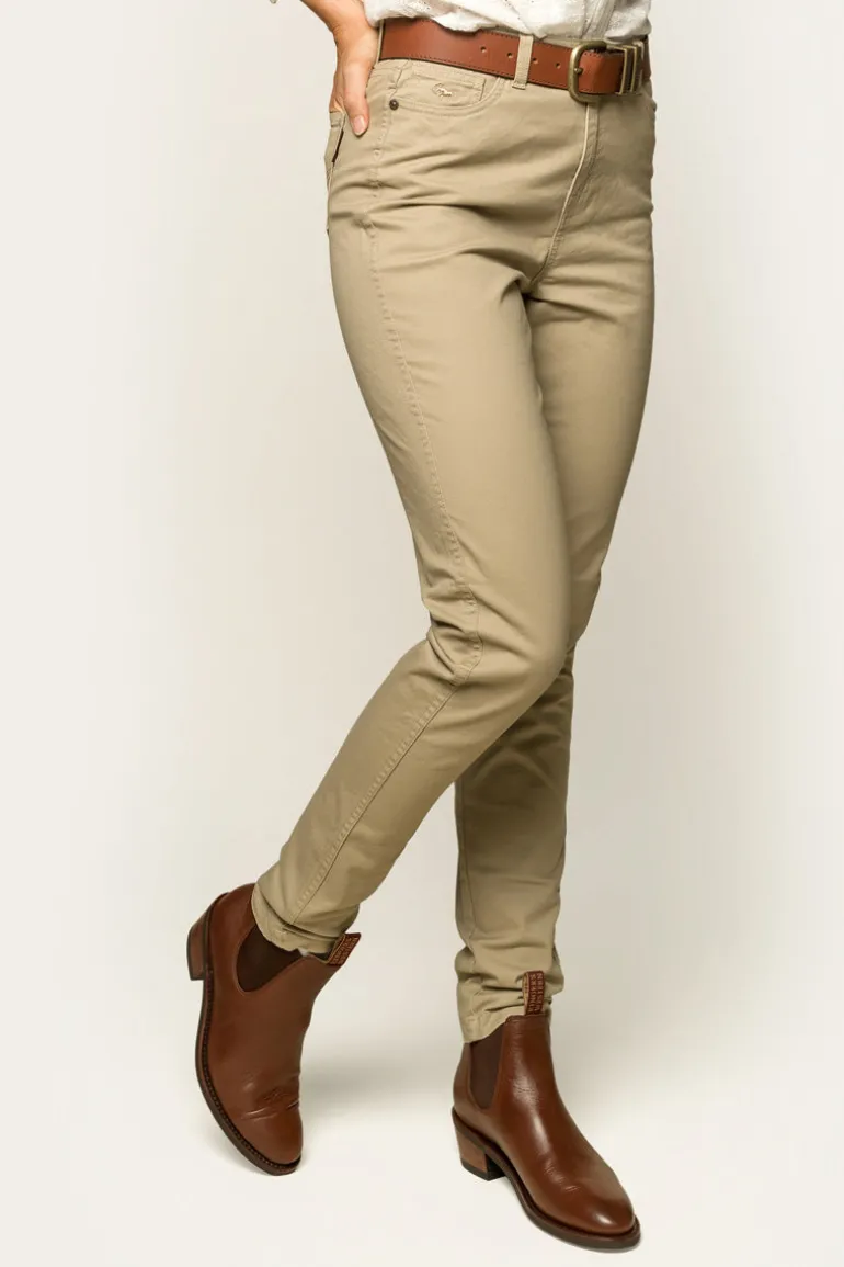 MacKenzie Womens 5 Pocket Stretch Drill Jeans - Khaki