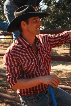Mapleton Mens Western Shirt Stripe - Cedar