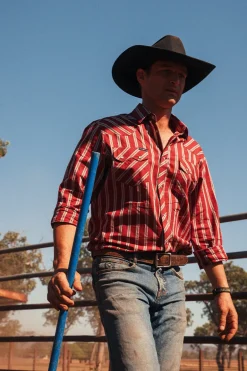Mapleton Mens Western Shirt Stripe - Cedar