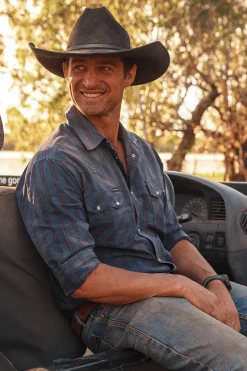 Mapleton Mens Western Shirt Stripe - Navy