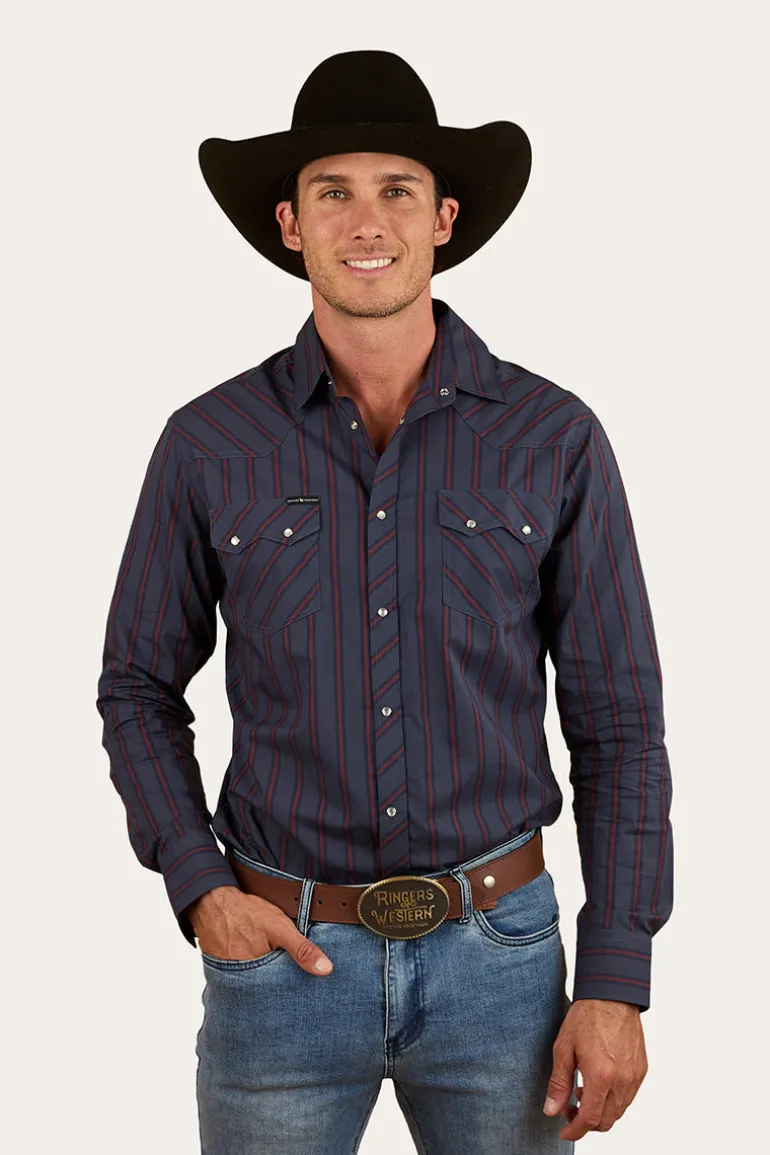 Mapleton Mens Western Shirt Stripe - Navy