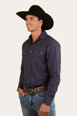 Mapleton Mens Western Shirt Stripe - Navy