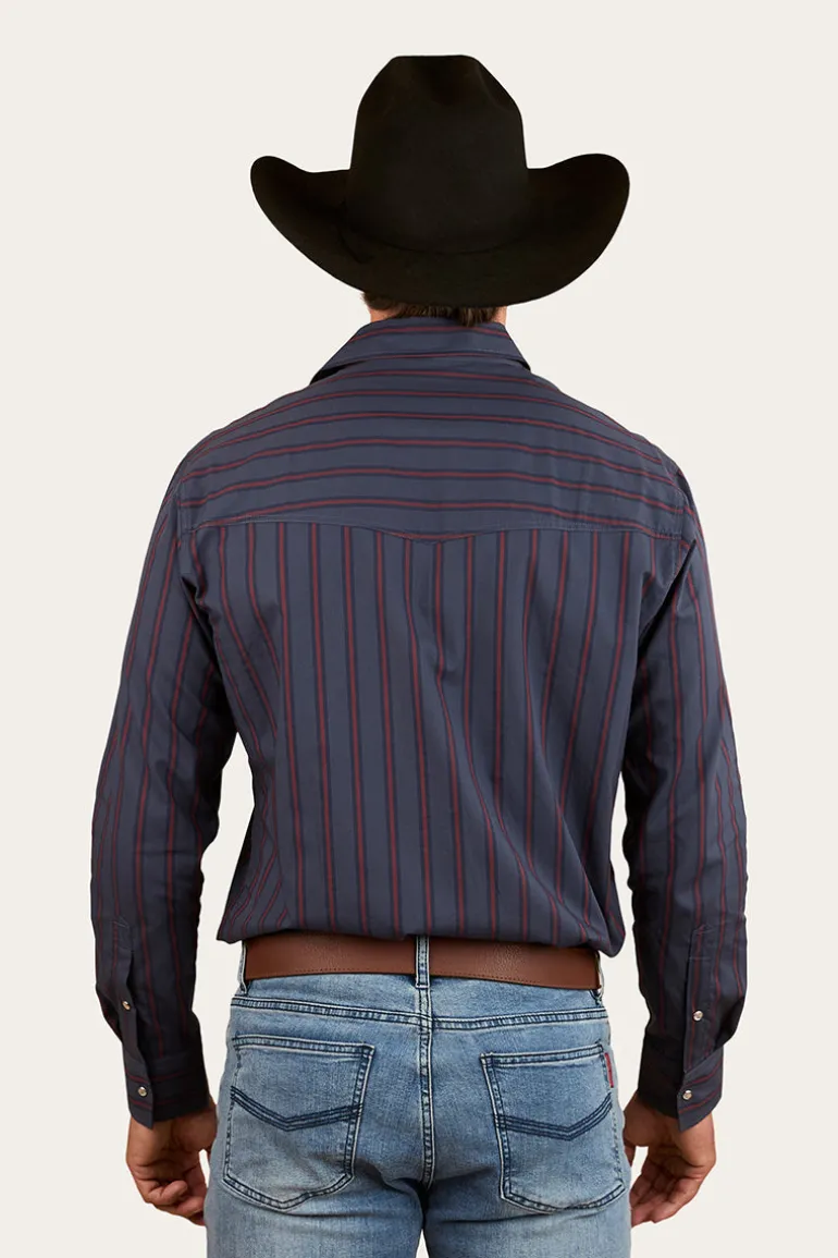 Mapleton Mens Western Shirt Stripe - Navy