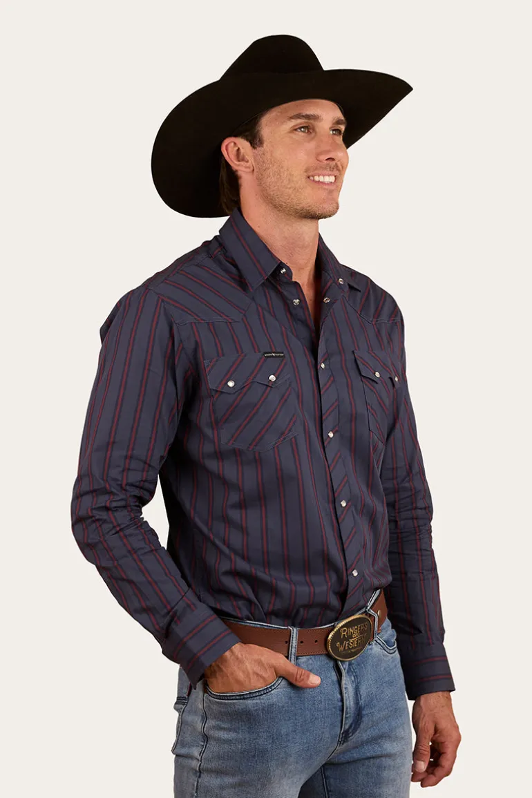 Mapleton Mens Western Shirt Stripe - Navy