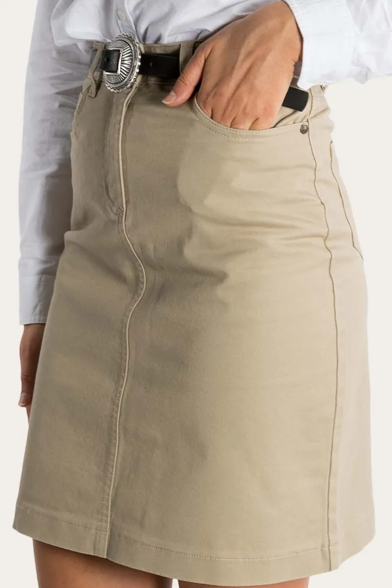Maree Womens 5 Pockets Stretch Drill Skirt - Khaki