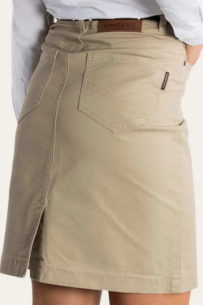 Maree Womens 5 Pockets Stretch Drill Skirt - Khaki
