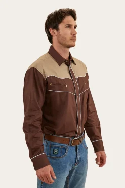 McGraw Mens Western Shirt - Chocolate/Dark Sand