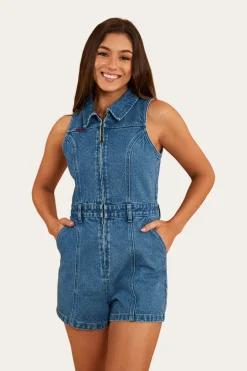 Mimi Womens Playsuit - Mid Wash Blue