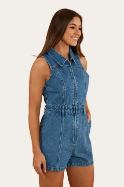 Mimi Womens Playsuit - Mid Wash Blue