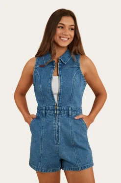 Mimi Womens Playsuit - Mid Wash Blue