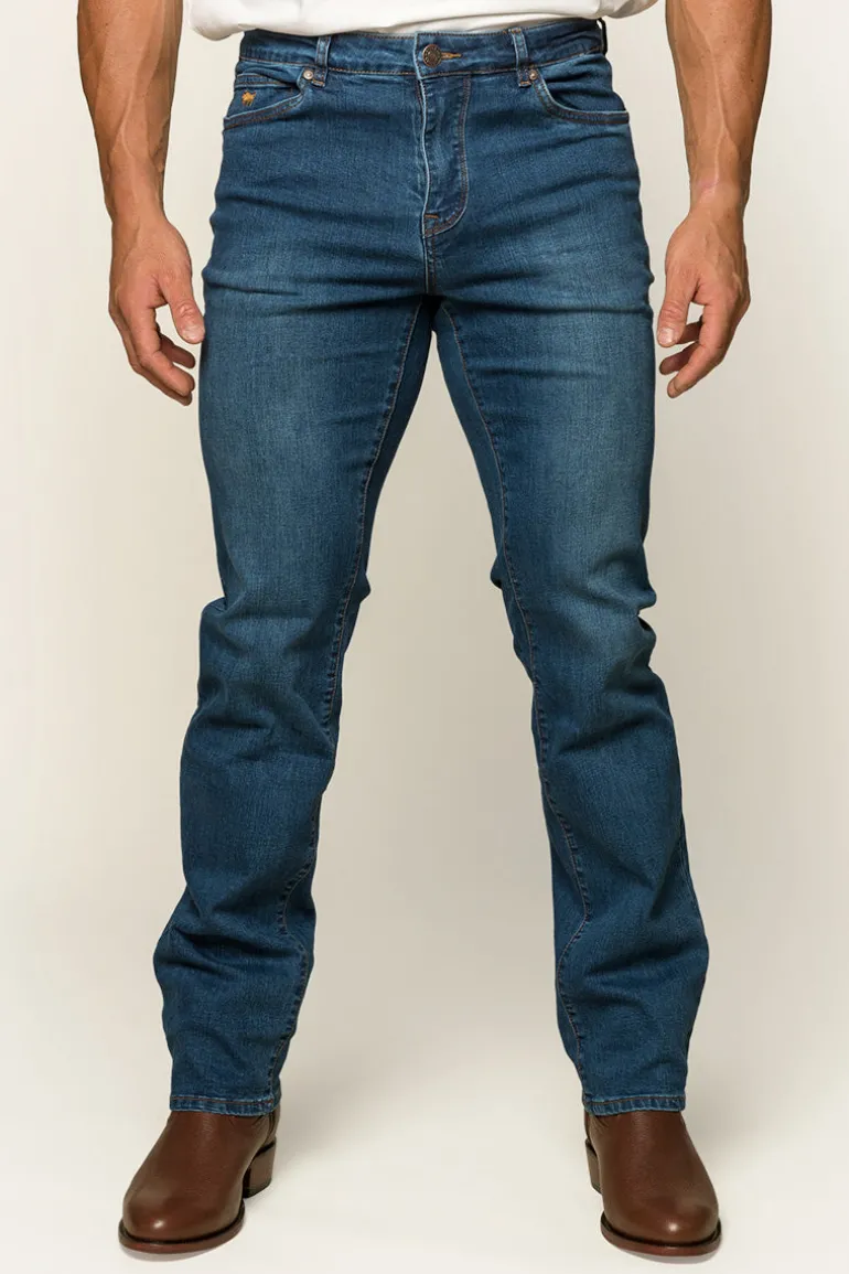 Mitchell Mens Straight Leg Jeans - Mid Blue