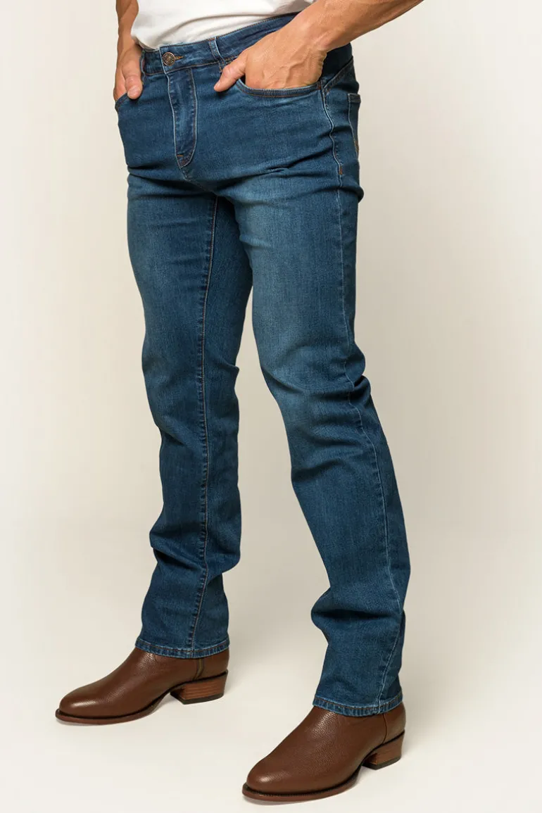 Mitchell Mens Straight Leg Jeans - Mid Blue