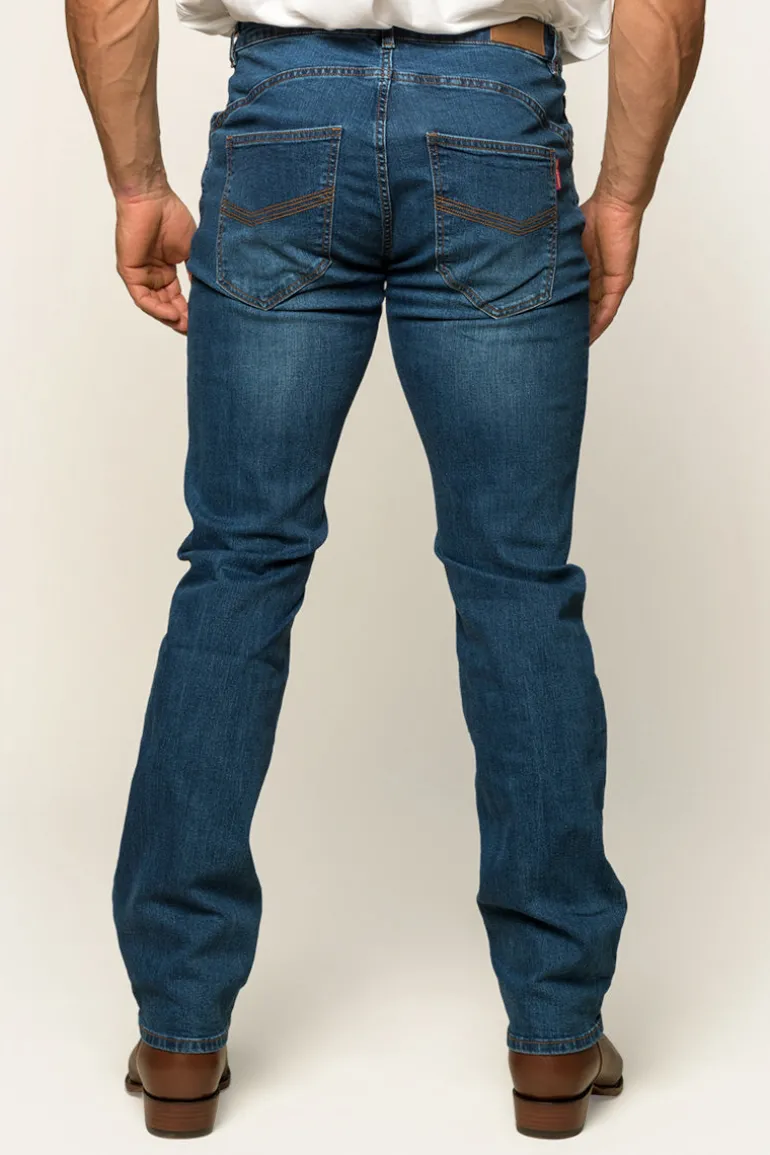 Mitchell Mens Straight Leg Jeans - Mid Blue