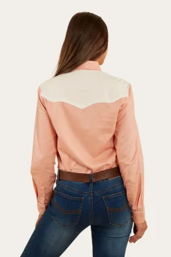 Musgraves Womens Western Shirt - Coral/Off White