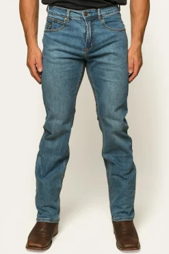 Muster Mens Slim Straight Fit Jeans - Mid Wash Blue