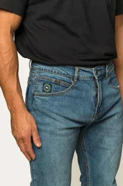 Muster Mens Slim Straight Fit Jeans - Mid Wash Blue