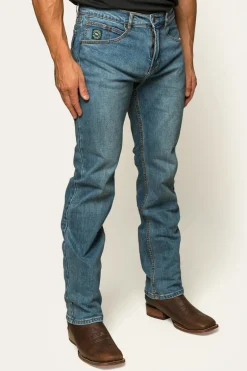 Muster Mens Slim Straight Fit Jeans - Mid Wash Blue