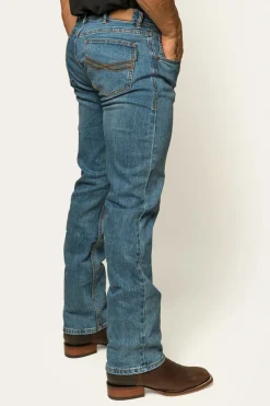 Muster Mens Slim Straight Fit Jeans - Mid Wash Blue