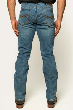 Muster Mens Slim Straight Fit Jeans - Mid Wash Blue