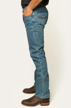 Muster Mens Slim Straight Fit Jeans - Mid Wash Blue
