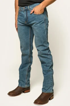 Muster Mens Slim Straight Fit Jeans - Mid Wash Blue