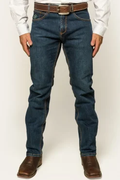 Muster Mens Slim Straight Fit Jeans - Dark Wash Blue
