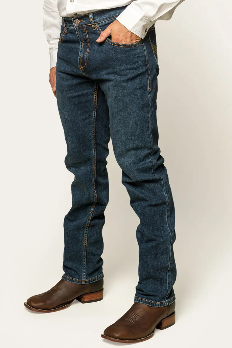 Muster Mens Slim Straight Fit Jeans - Dark Wash Blue