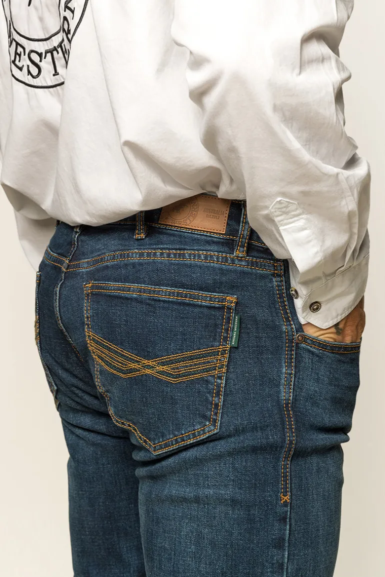 Muster Mens Slim Straight Fit Jeans - Dark Wash Blue