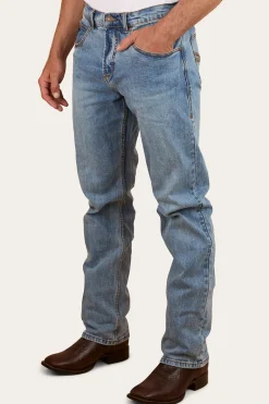Muster Mens Slim Straight Fit Jeans - Light Wash Blue