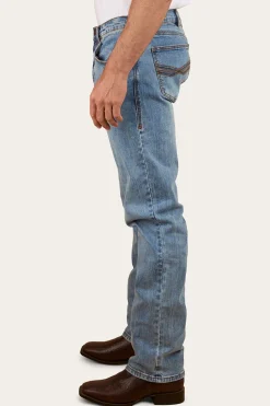 Muster Mens Slim Straight Fit Jeans - Light Wash Blue