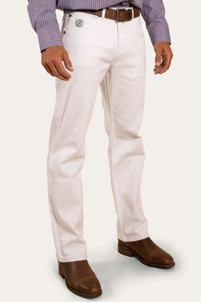 Muster Mens Slim Straight Fit Jeans - White