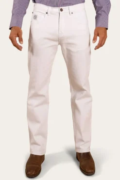 Muster Mens Slim Straight Fit Jeans - White