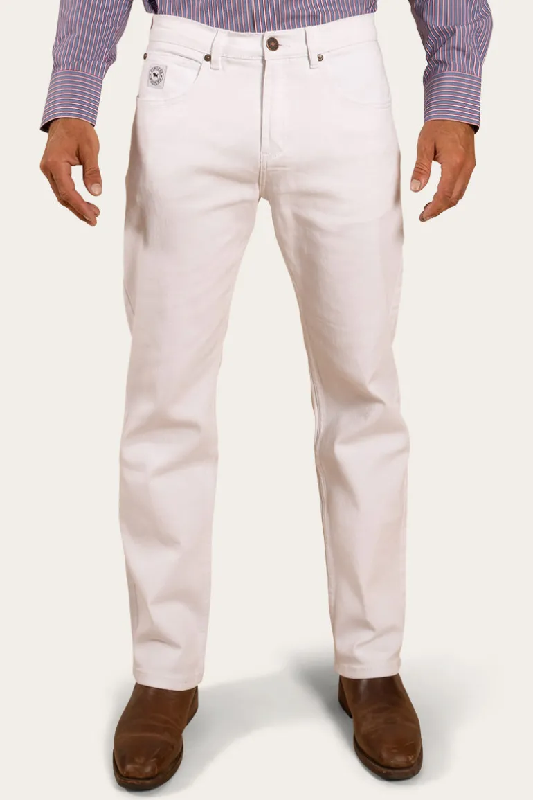Muster Mens Slim Straight Fit Jeans - White