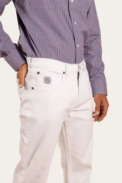 Muster Mens Slim Straight Fit Jeans - White