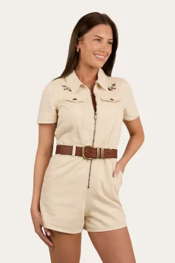Narooma Womens Denim Playsuit - Off White