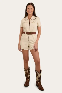 Narooma Womens Denim Playsuit - Off White