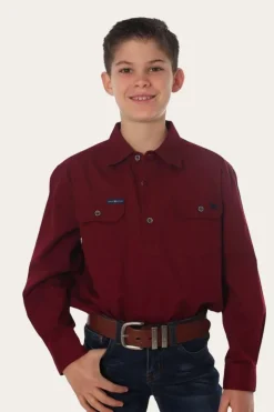 Ord River Half Button Kids Work Shirt - Burgundy